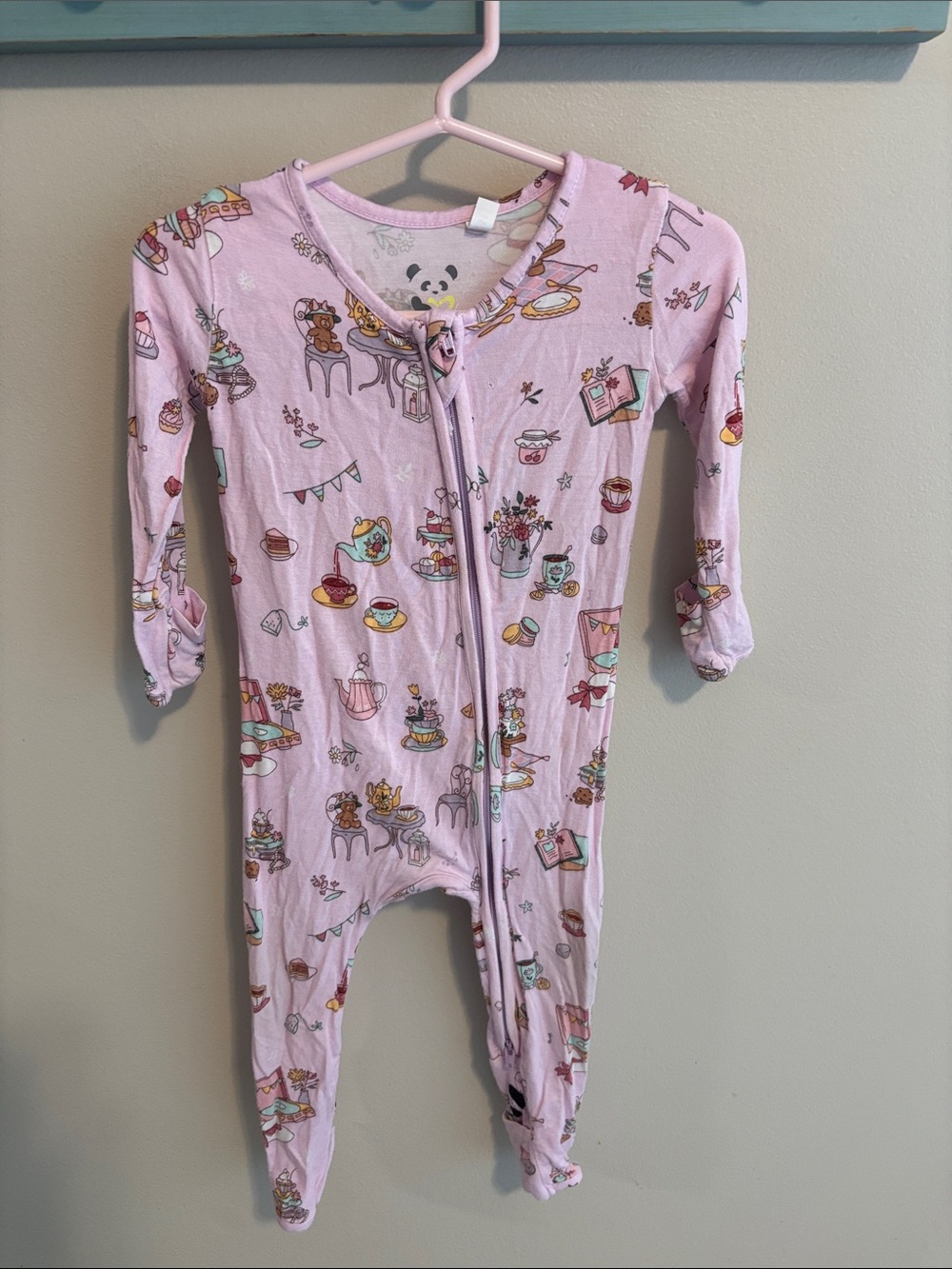 Bellabu Bear Bamboo Pajamas 9-12M Tea Party Pink Convertible Footie Sleeper